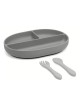 Kiokids Silicone Plate and Cutlery Set 3pc Grey