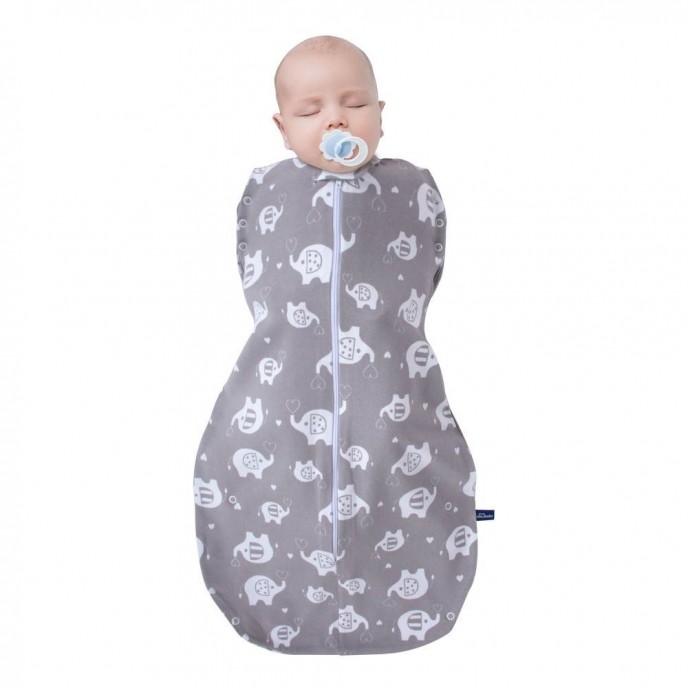 Sevi Bebe Swaddle and Sleep Sack 0/3m Grey Elephant