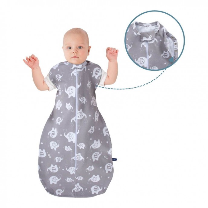 Sevi Bebe Swaddle and Sleep Sack 0/3m Grey Elephant