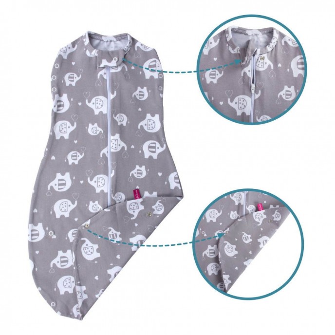 Sevi Bebe Swaddle and Sleep Sack 0/3m Grey Elephant