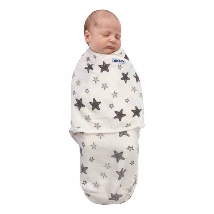 Sevi Bebe Swaddle Organic 0/3m Grey Star