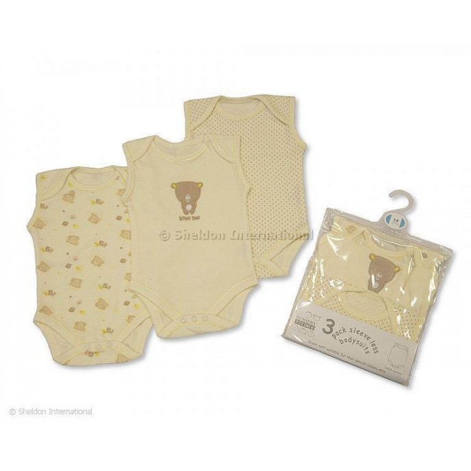 Nursery Time Sleeveless Vests 3pk Cream 6/9m