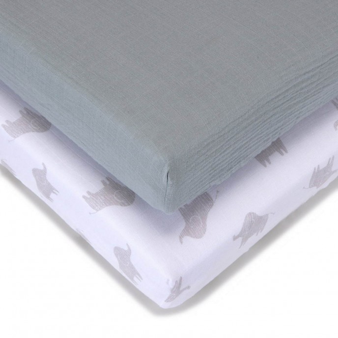 Baby Elegance Fitted Sheets Cotbed 2pk Muslin Safari